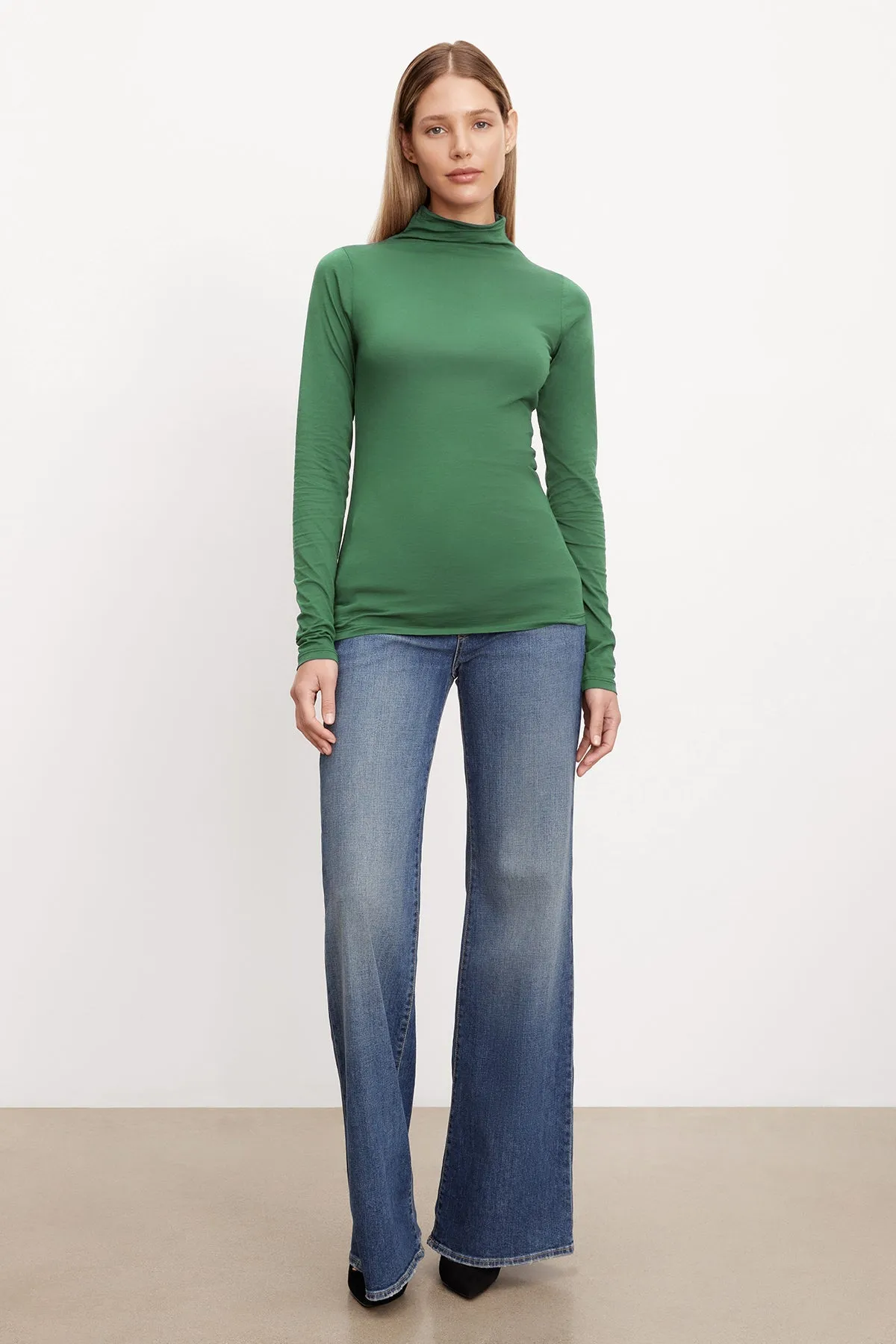 TALISIA GAUZY WHISPER FITTED MOCK NECK TEE