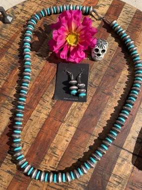 Turquoise & Sterling Saucer Pearls Necklace Set