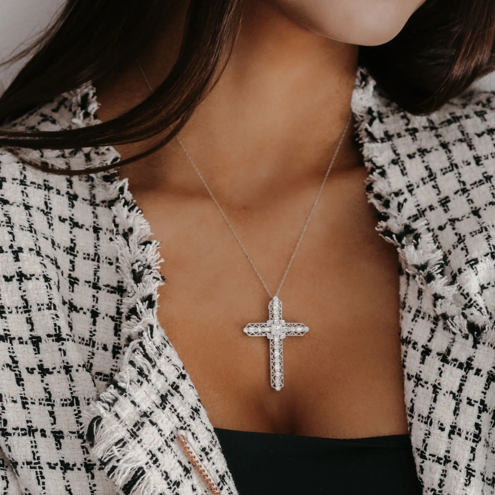 Vintage Style Diamond Cross Necklace