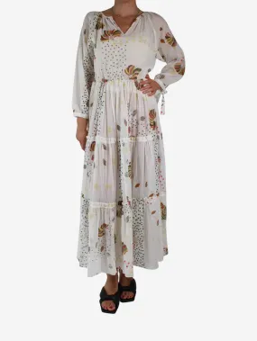 White printed long-sleeve dress - size XS