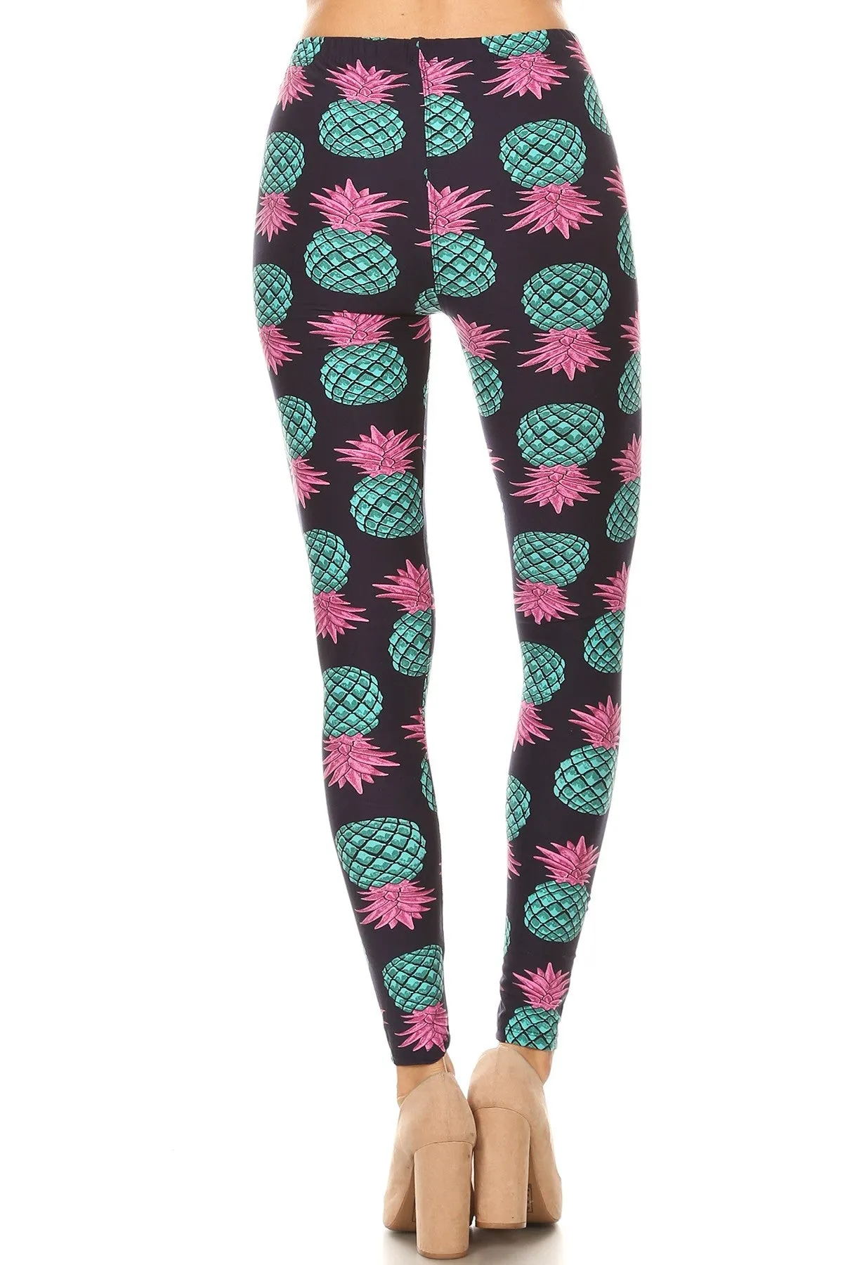 Women's 3X 5X Blue Pineapple Fruit Pattern Printed Leggings