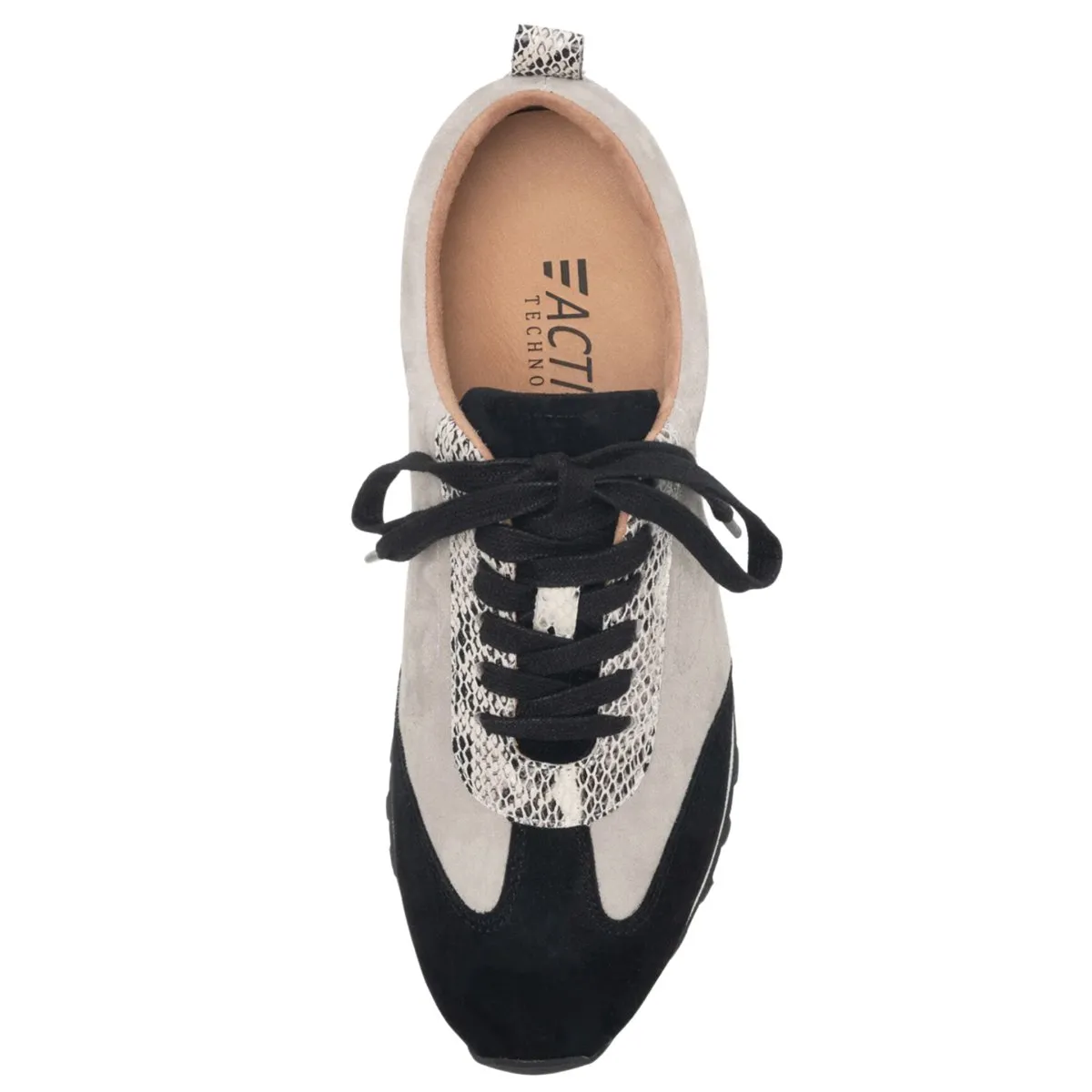 Yes Women's Caren Black/Light Grey Suede/White Snake Print